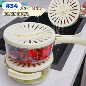 Cesto De Drenagem Com Cabo Dobrável Tampa De Legumes De Grande Capacidade Para Lavagem De Frutas