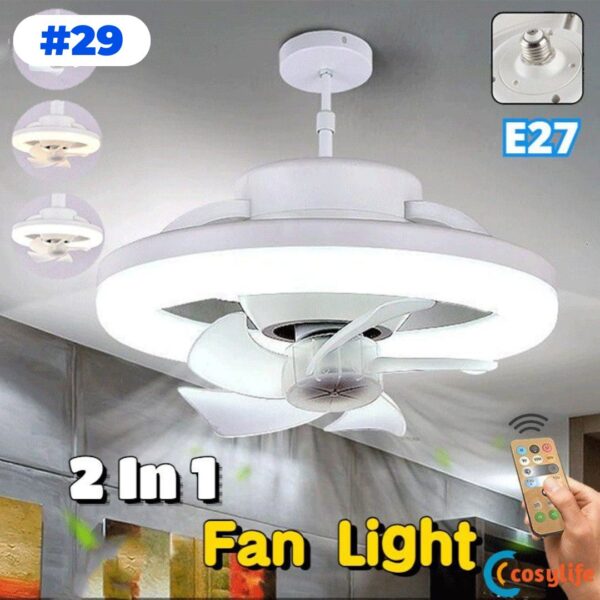Ventilador de teto giratório 360 ° com luz 48w com controle remoto LED para quarto luz superior E27 Ventilador inteligente COSYLIFE